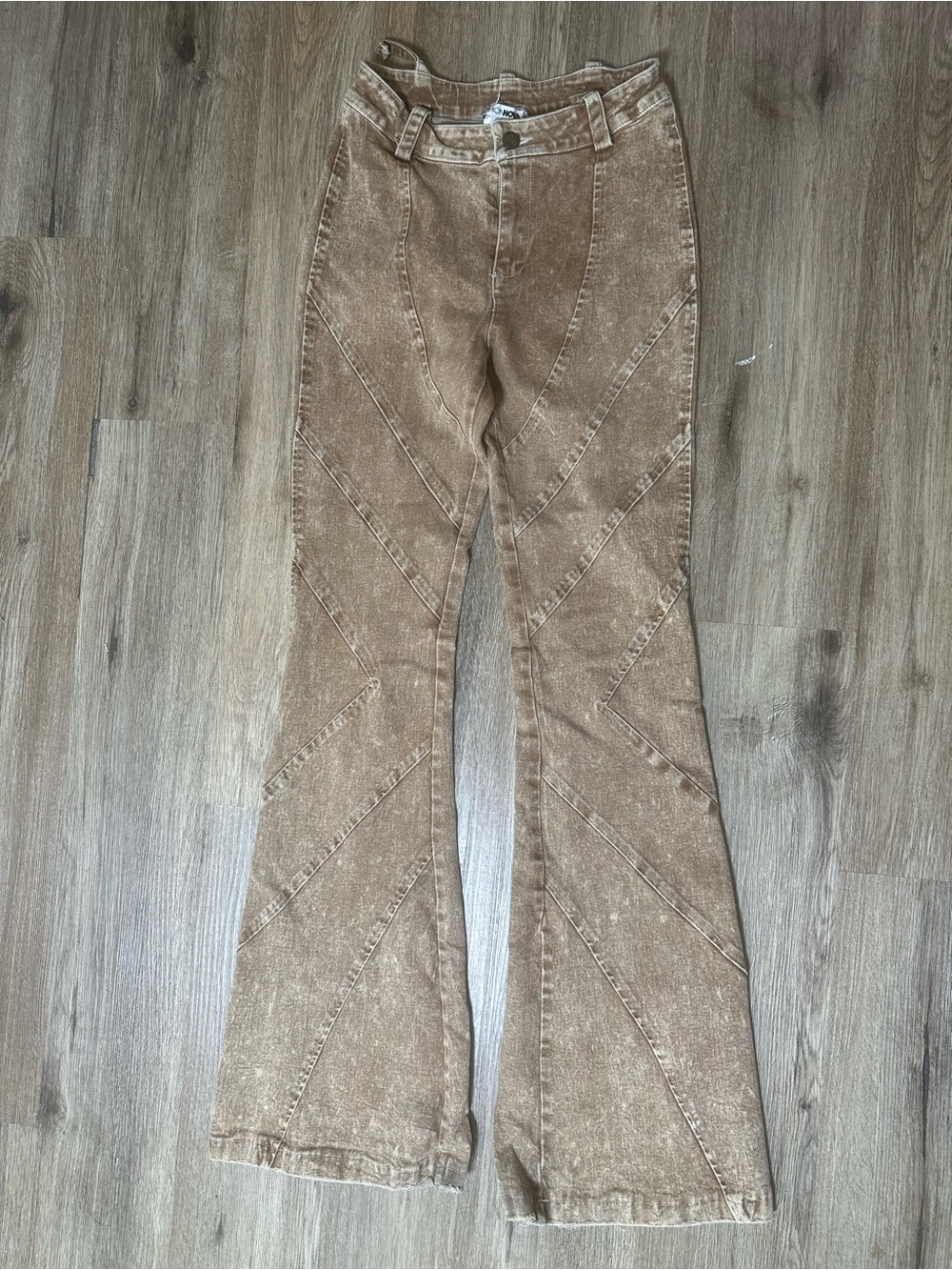 Fashion Nova Washed Tan High-Rise Flare Jeans